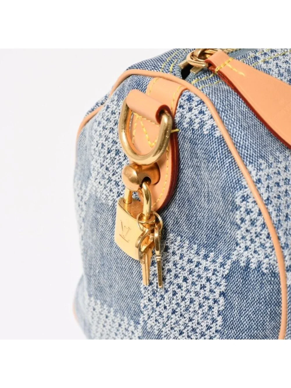 Louis Vuitton Speedy Bandouliere 25 Damier Denim Gold Handbag
